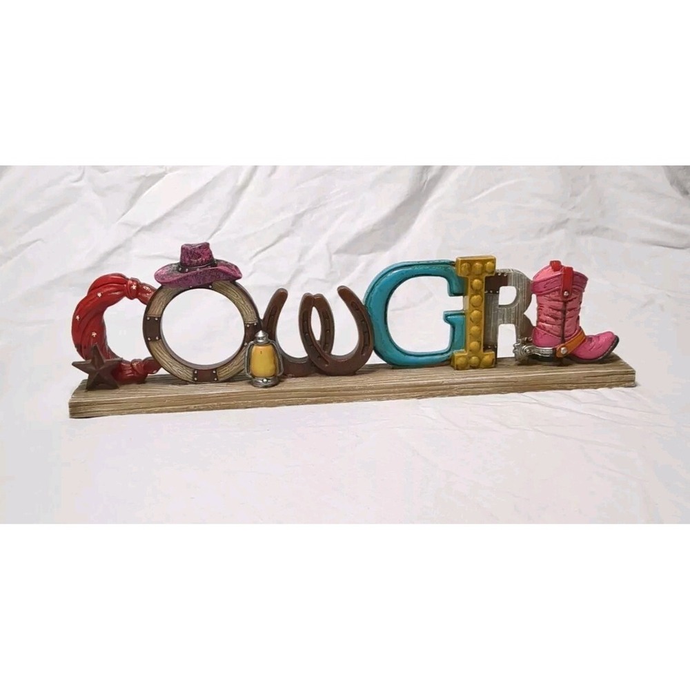 Cowgirl Desk‎ Mantle Sign Cowboy Hat Lantern Horseshoe Turquoise Pink Red Yellow